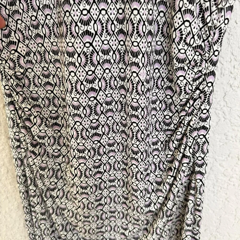 Tory Burch Silk Myrtle Ruched Sheath Dress Black Purple Beige Print Size‎ Small